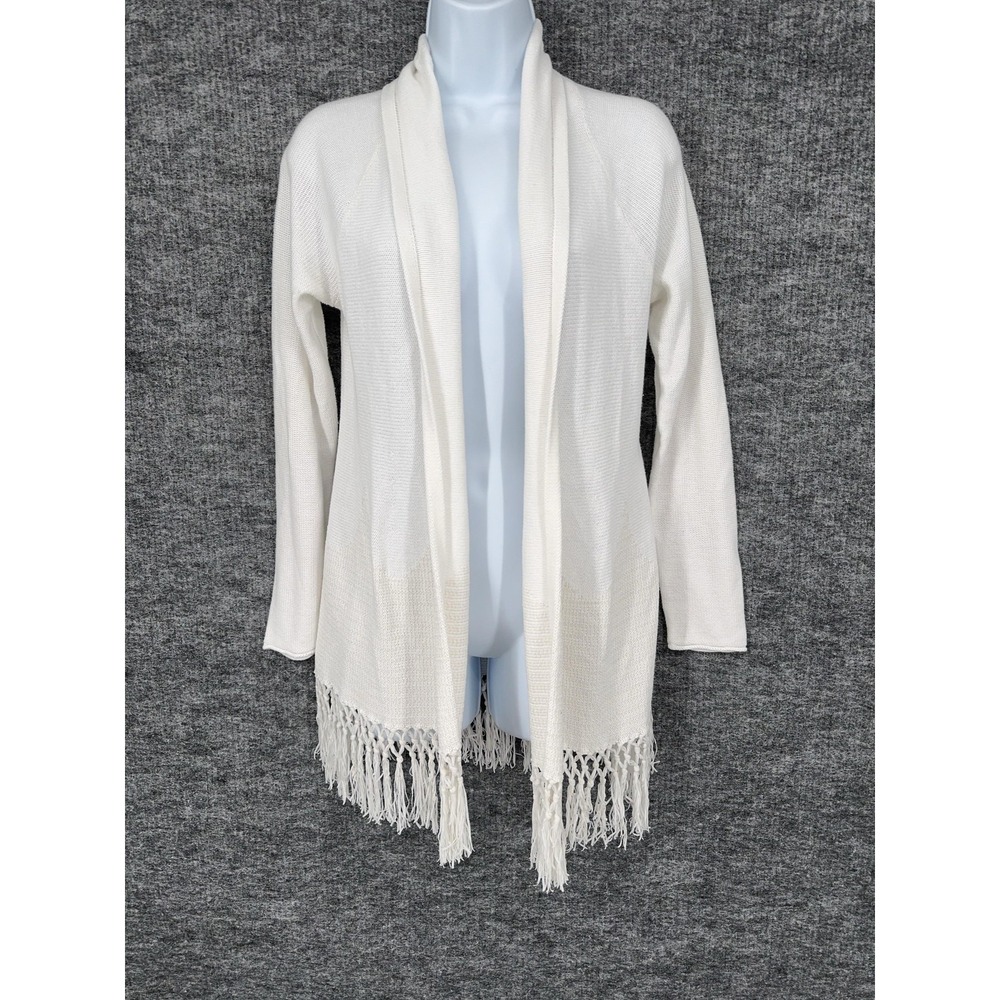 Lilly Pulitzer Cardigan Sweater Womens Small White Open Front Fringe Knit